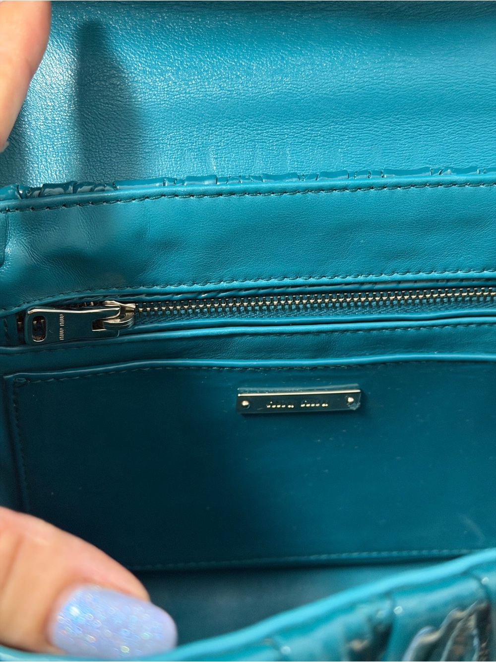 Miu Miu Teal Matelassé Patent Leather Top-Handle Bag - Picture 5 of 16